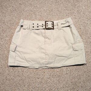 Vintage Y2K Jordache Cargo Skort 11/12 Beige Low Rise Mini Skirt Belt